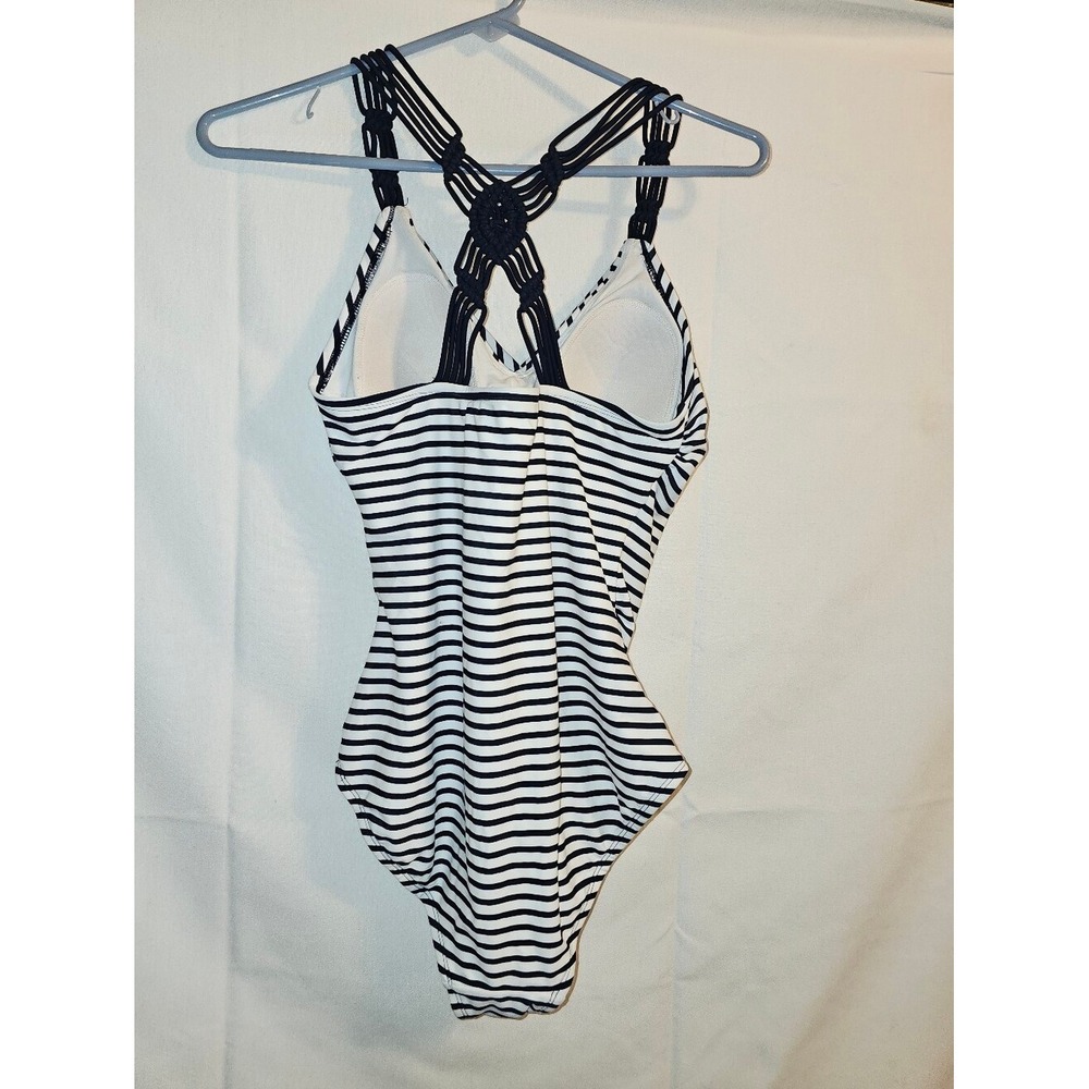 Konal Sol Women's Shirred Macrame Strap One Piece Swimsuit Size M White/Blu Good - Picture 7 of 9